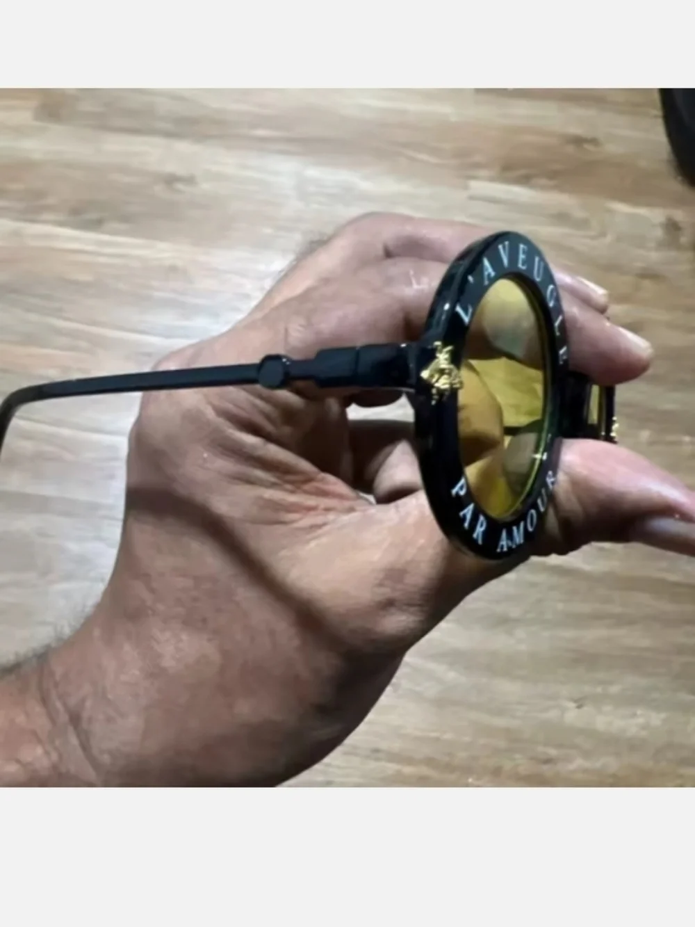 Black Round Sunglasses With Vintage Gold Bee Frames Yellow Granite Lens Kids
